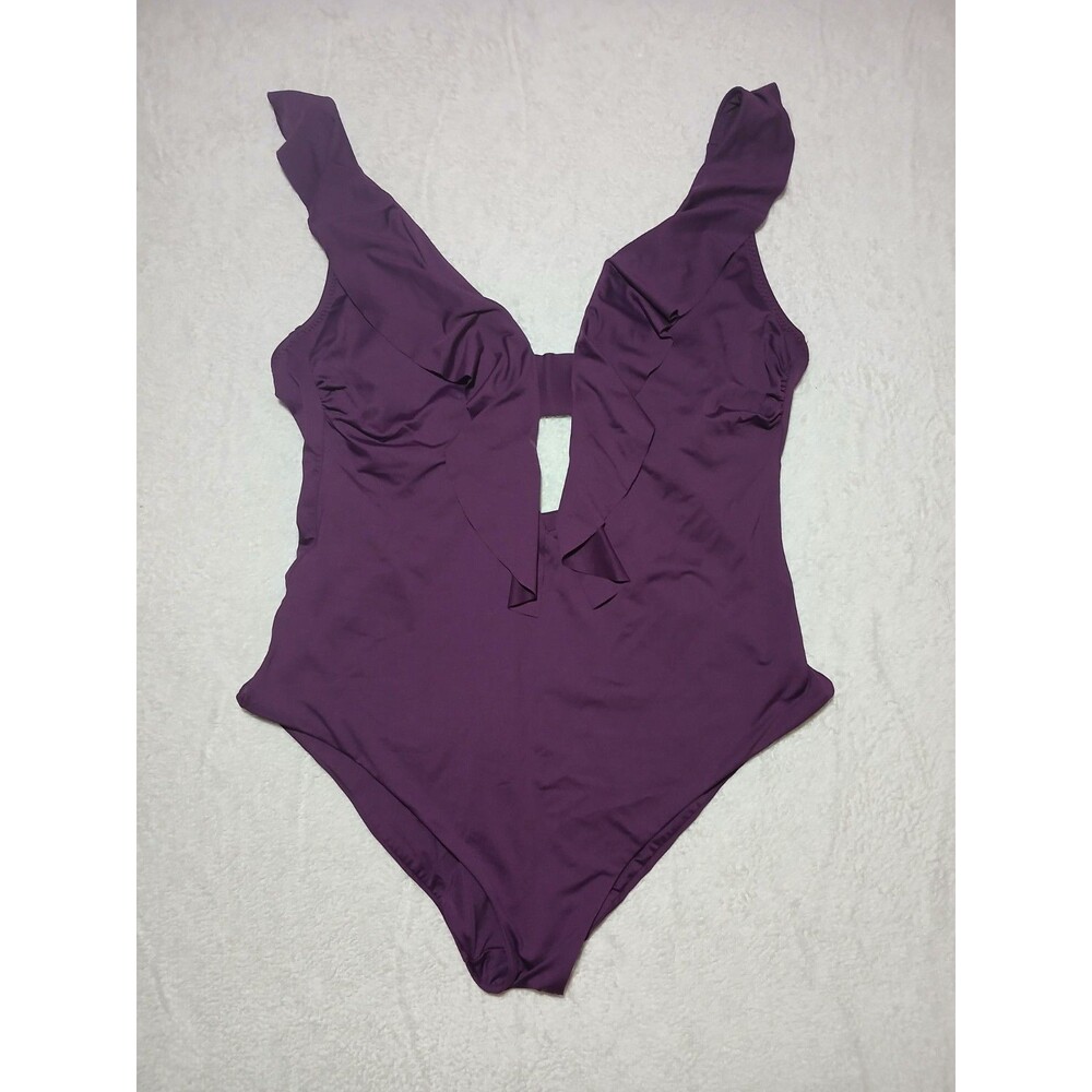BECCA One Piece Swimsuit XL 16-18 Cut Out Tie Back Purple